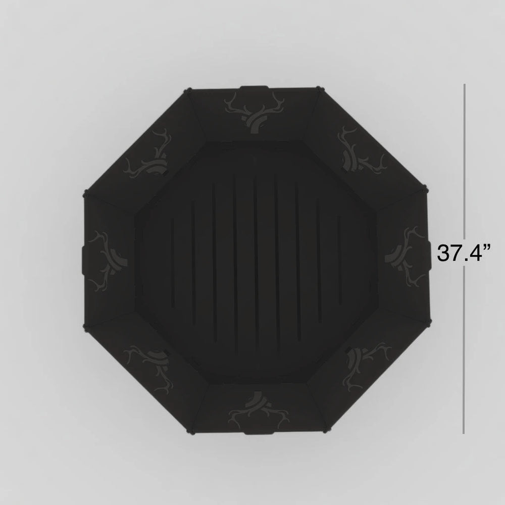 Large octagon black powder-coated fire pit measurements