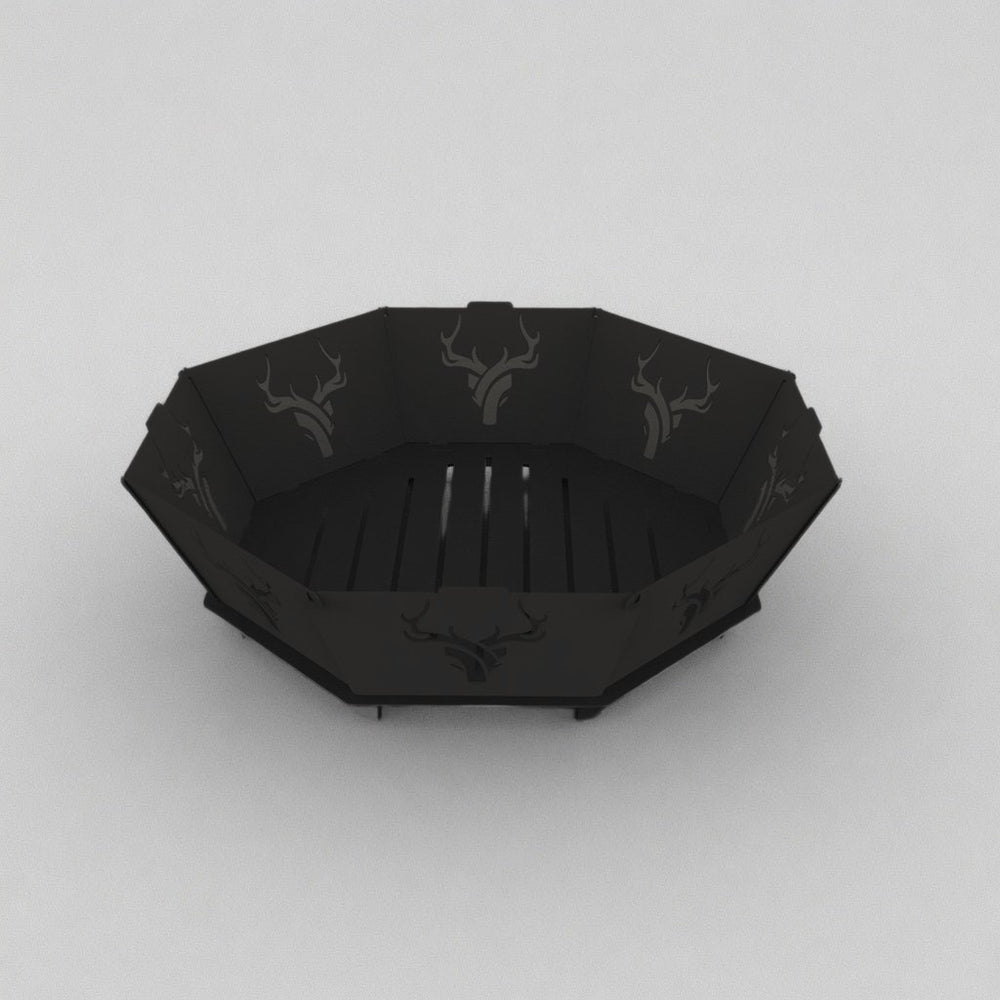 Large octagon black powder-coated fire pit without grill