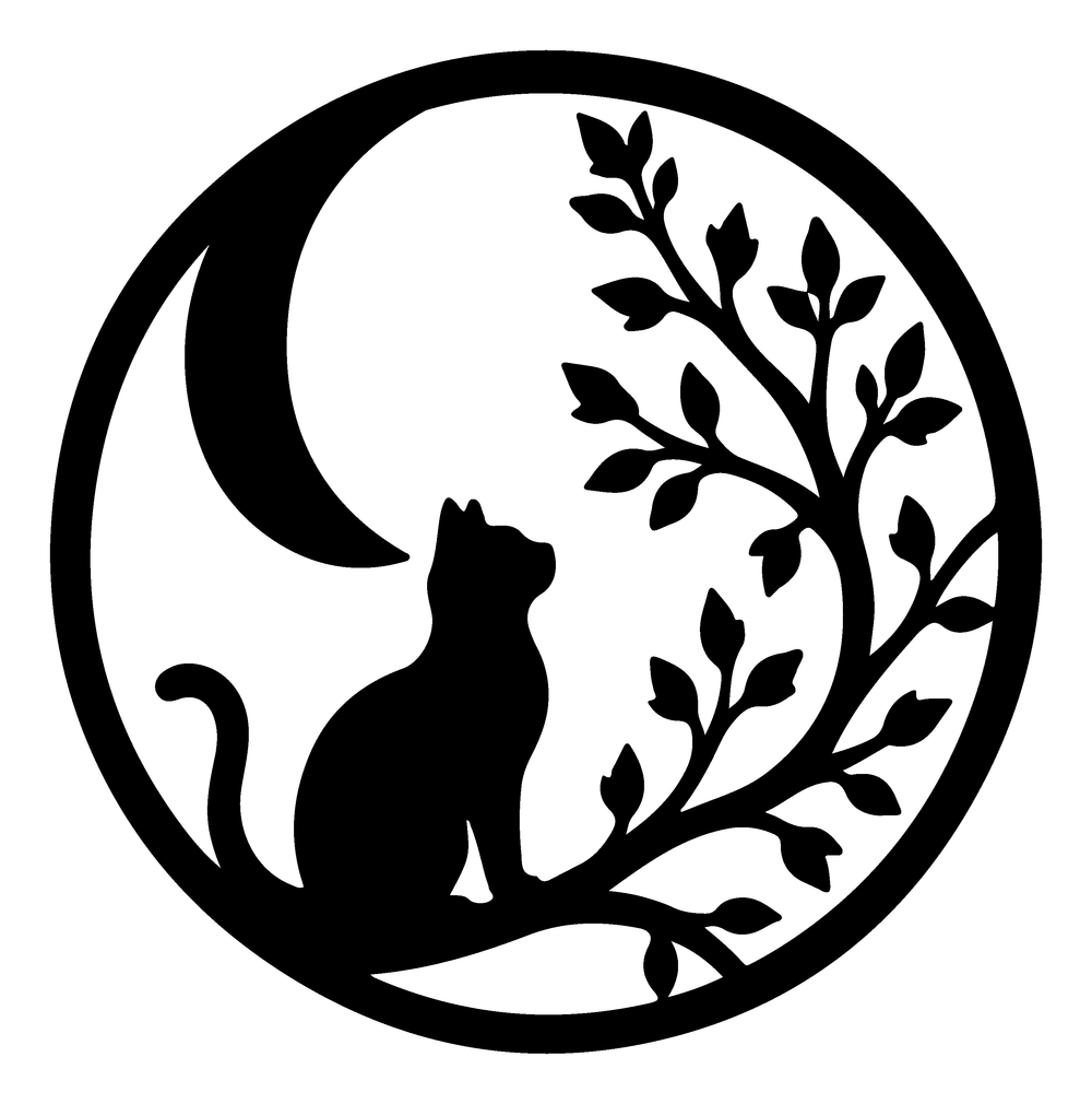 Cat under a crescent moon round metal wall art