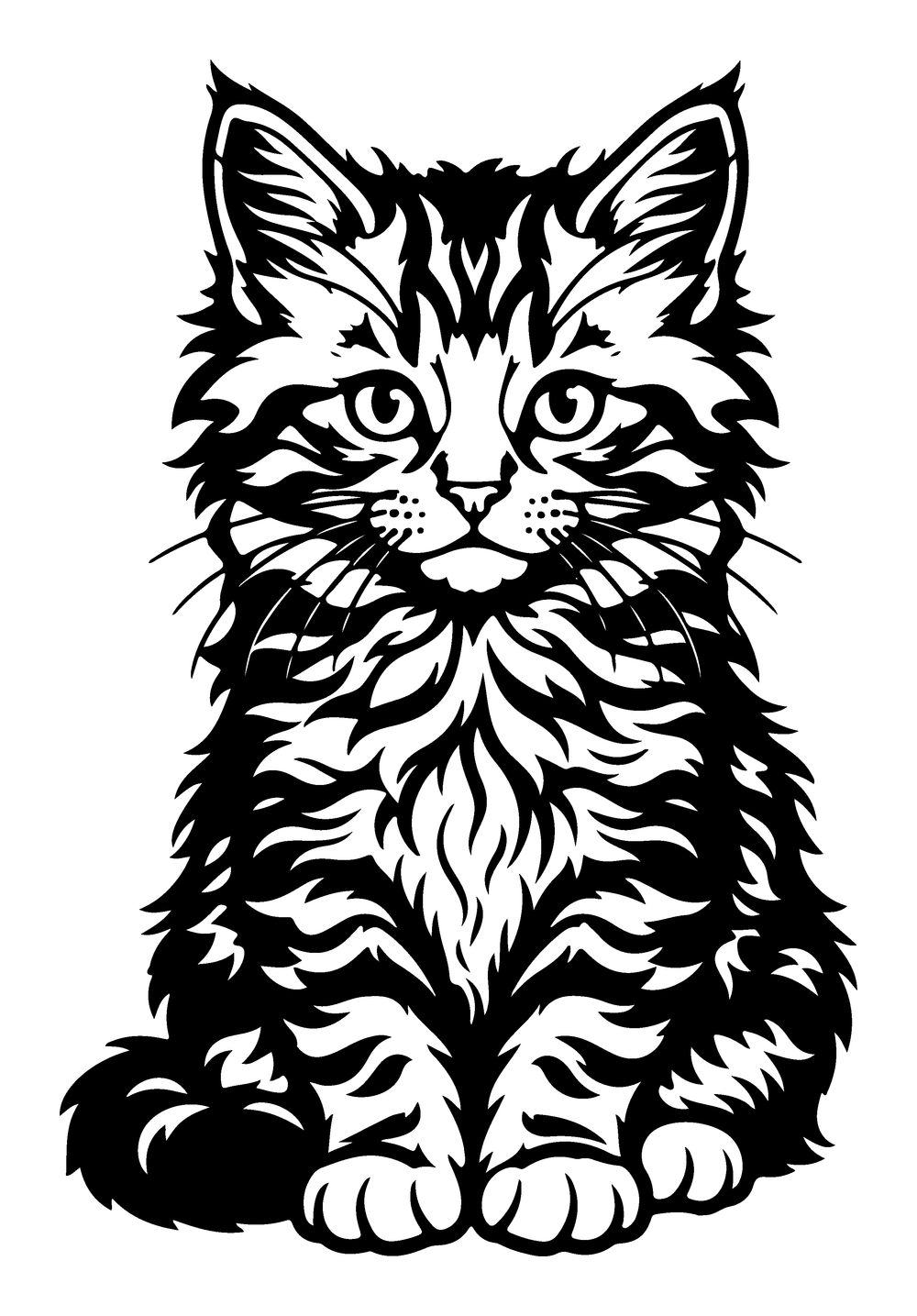 Cute kitten metal wall art in matte black steel