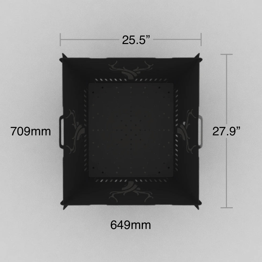 Square black powder-coated fire pit measurements