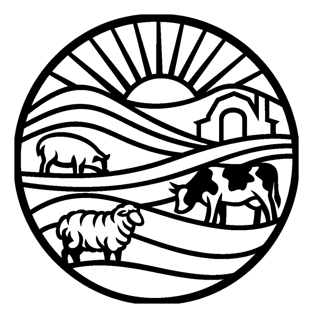 Farm scene round metal wall art in matte black steel
