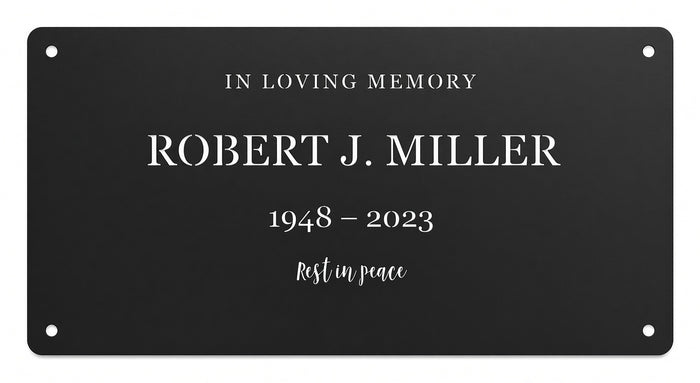 Flat stainless grave marker, cut-through CNC lettering with bridges