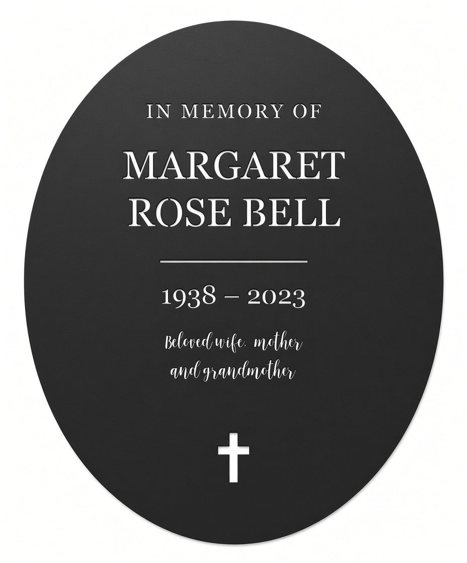 Oval stainless memorial grave plaque