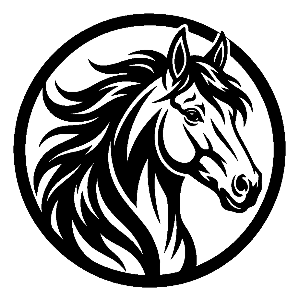 Horse portrait round metal wall art in matte black steel