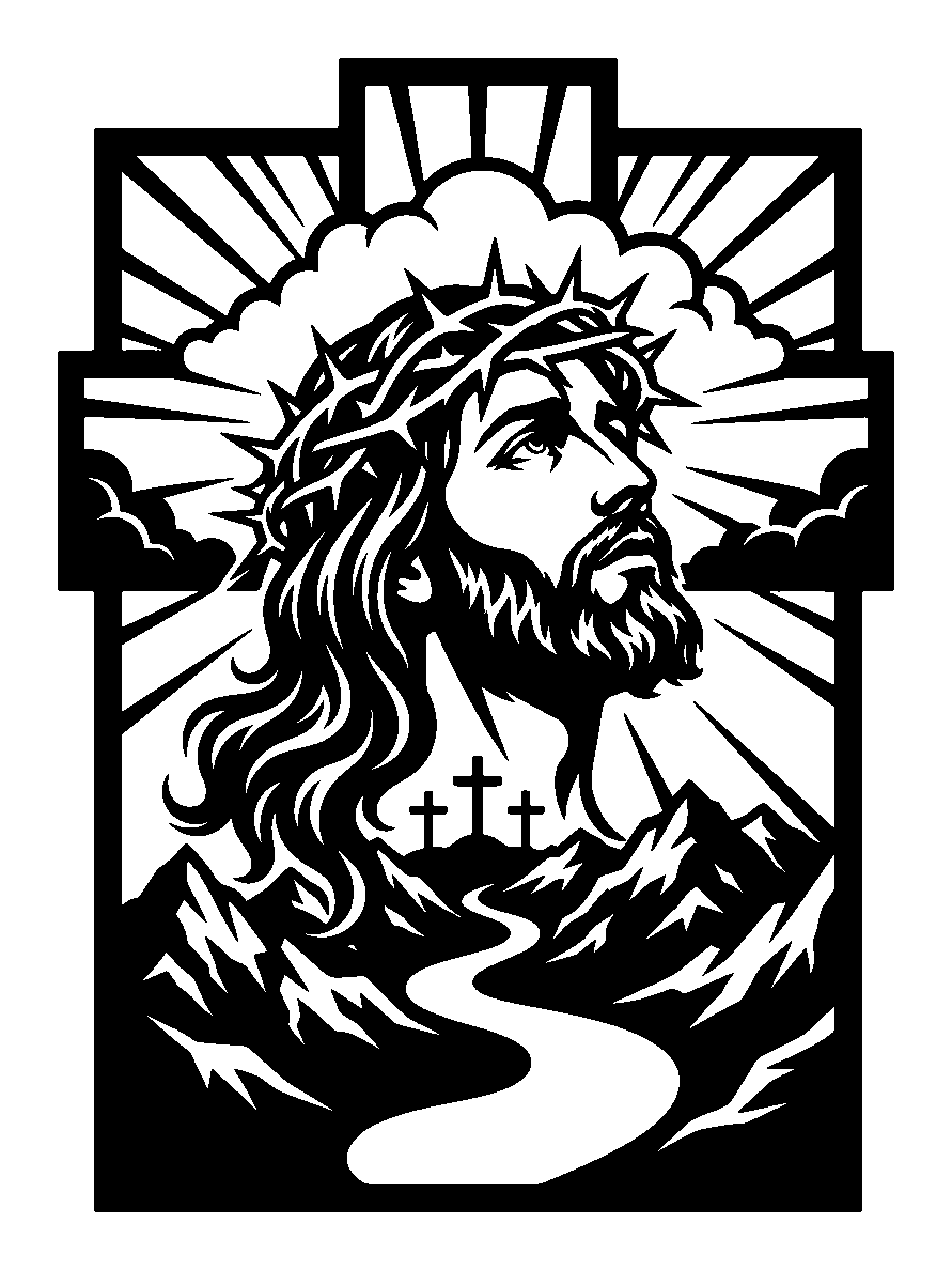 Jesus cross metal wall art in matte black steel