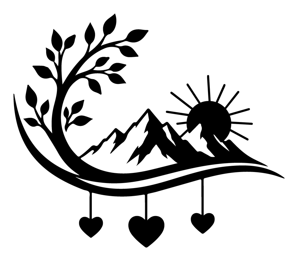 Mountain sunrise metal wall art in matte black steel