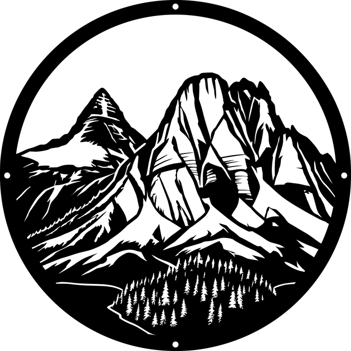 Mountain Valley round metal wall art in matte black