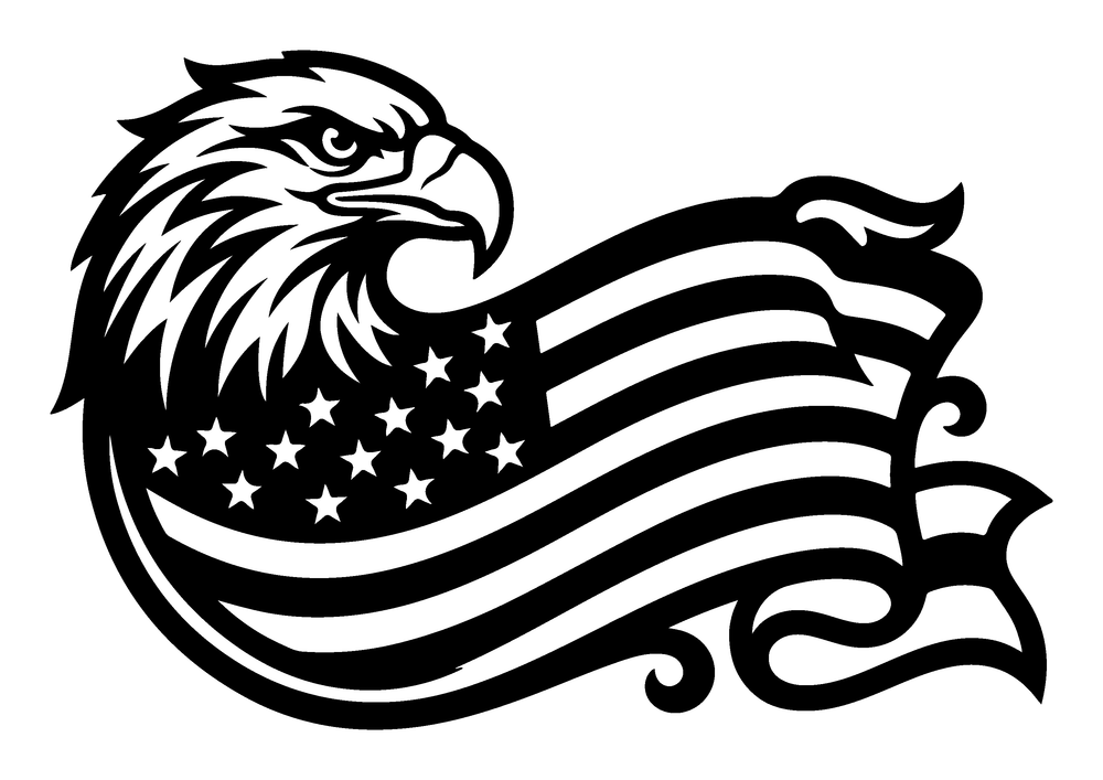 American eagle and flag metal wall art in matte black steel
