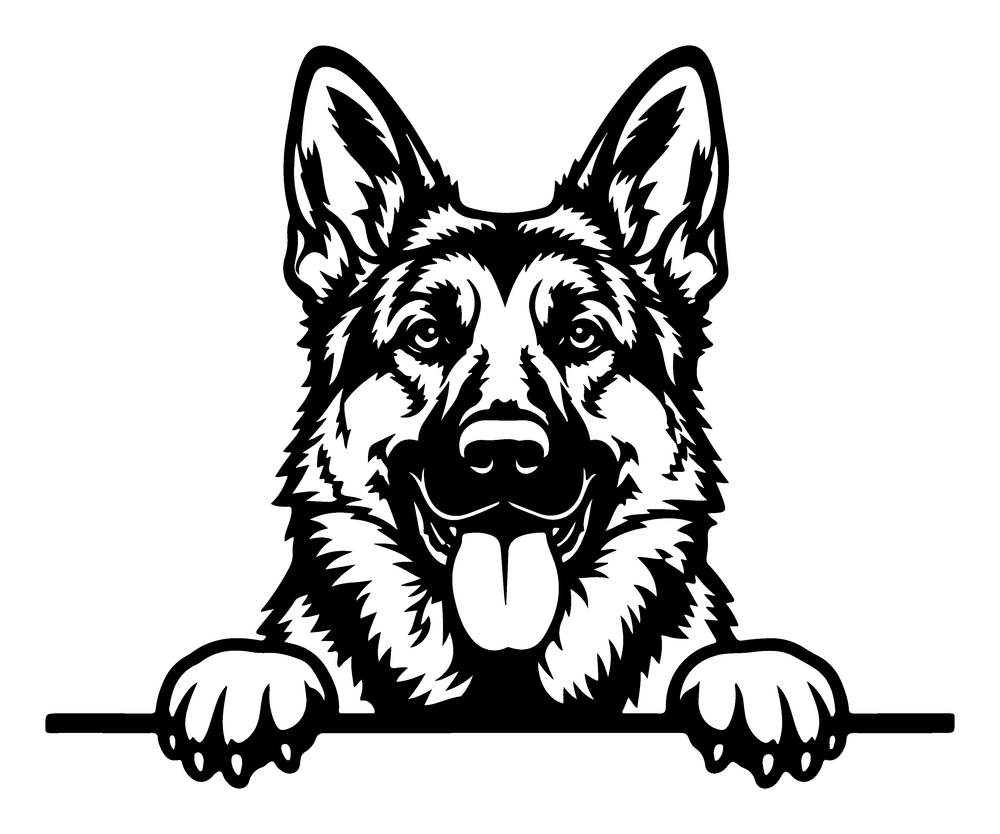 Peeking German shepherd metal wall art in matte black steel
