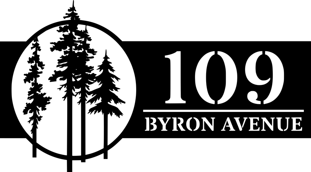 Black metal sign design preview on white — Pine tree circle address sign
