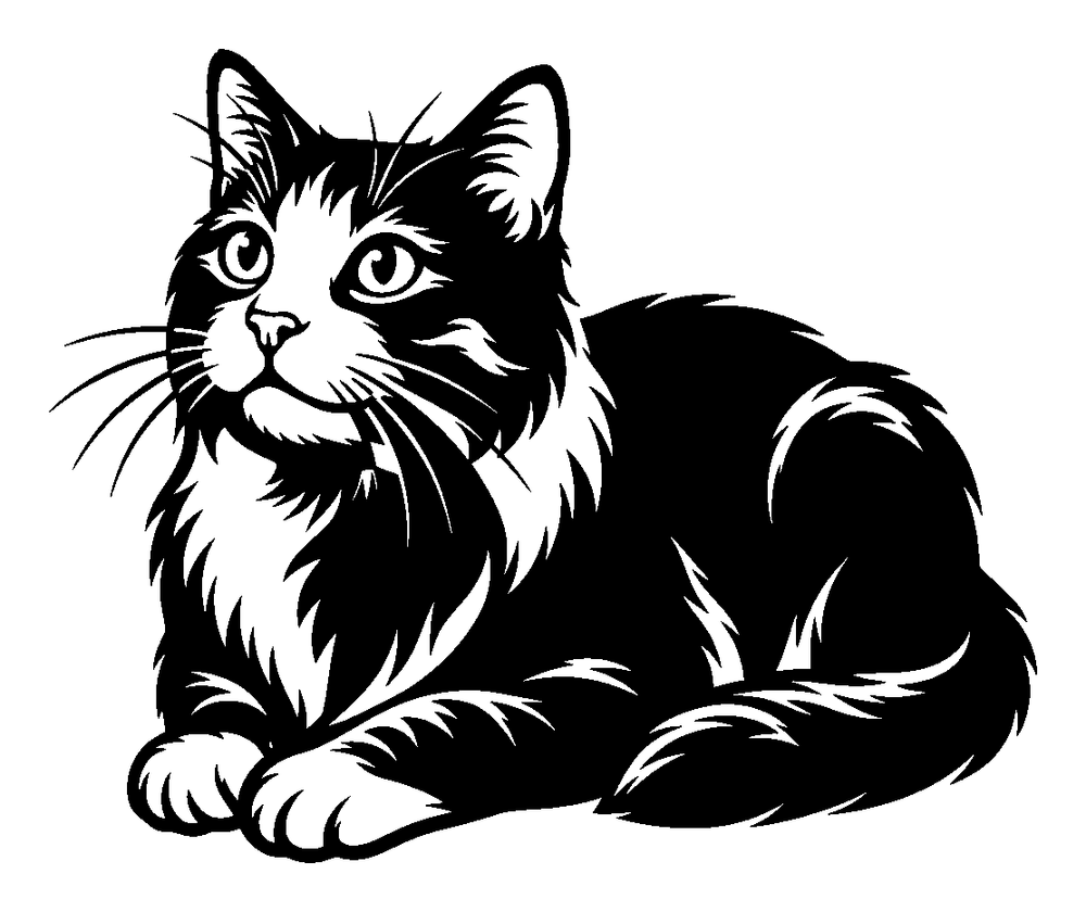 Tabby cat metal wall art in matte black steel