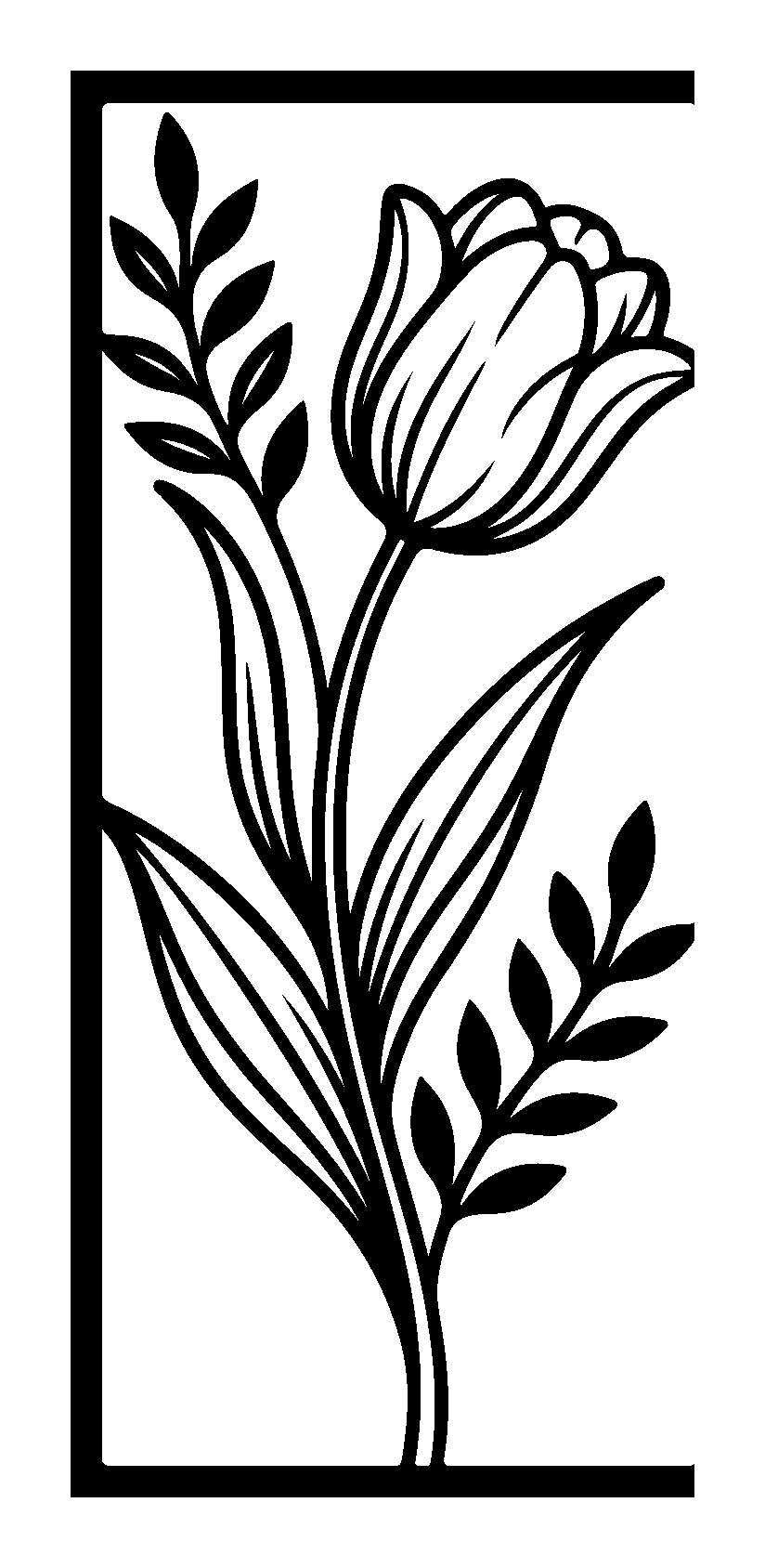 Tulip flower panel metal wall art in matte black steel